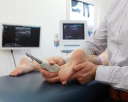ultrasound of caucasian child's heel - diagnosis
